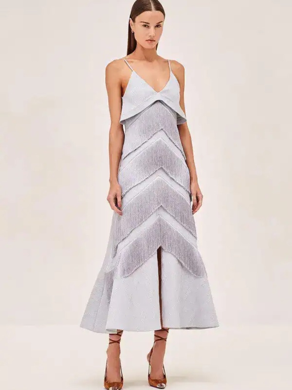 Alexis Silver Chevron Fringe Midi Dress